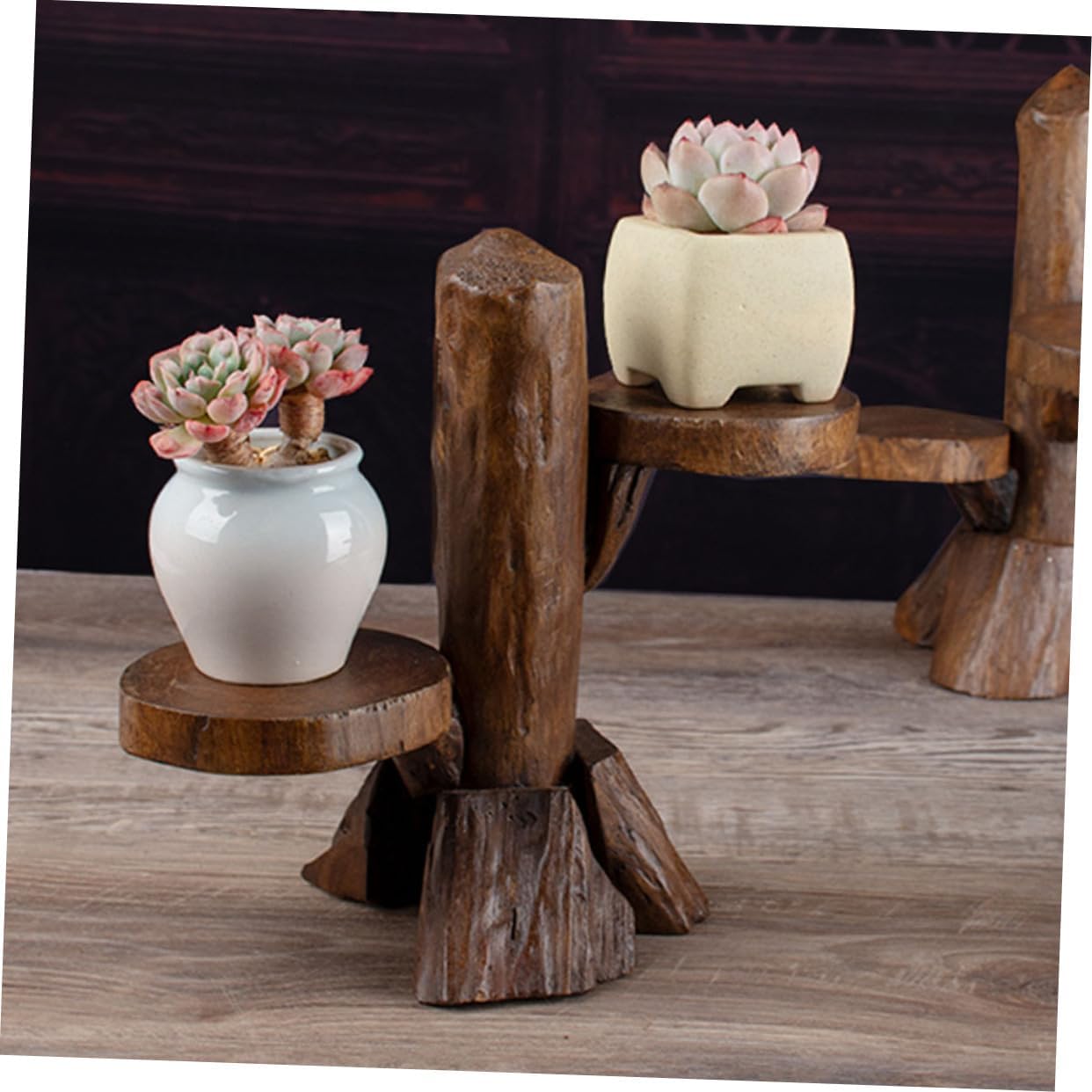 Wood Plant Stand for Indoor Use Mini Multi-layer Succulent Shelf Natural Wood Finish for Room or Windowsill Display