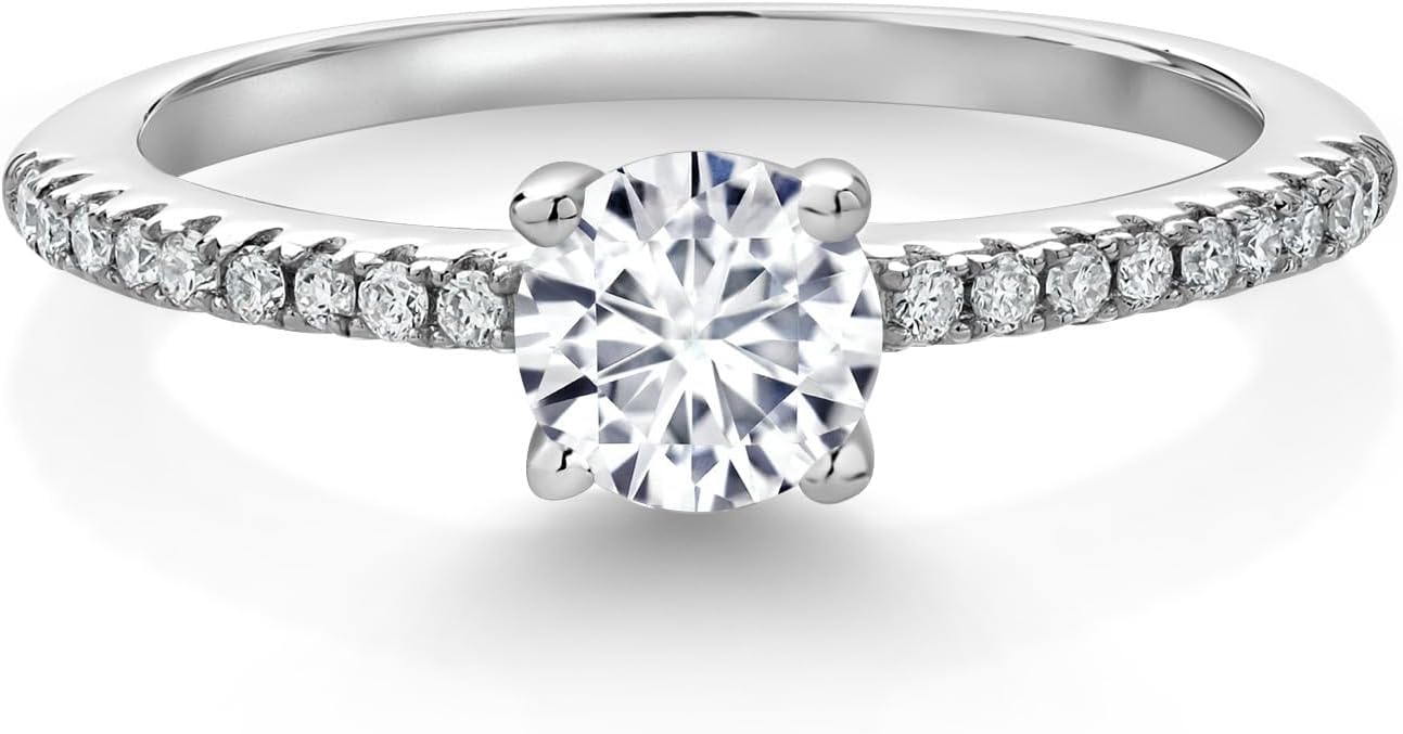 Gem Stone King 5MM Round Gemstone Birthstone and White Lab Grown Diamond Engagement Ring | 925 Sterling Silver | Wedding Anniversary Promise Ring For Women | Available In Size 5, 6, 7, 8, 9 - Image 3