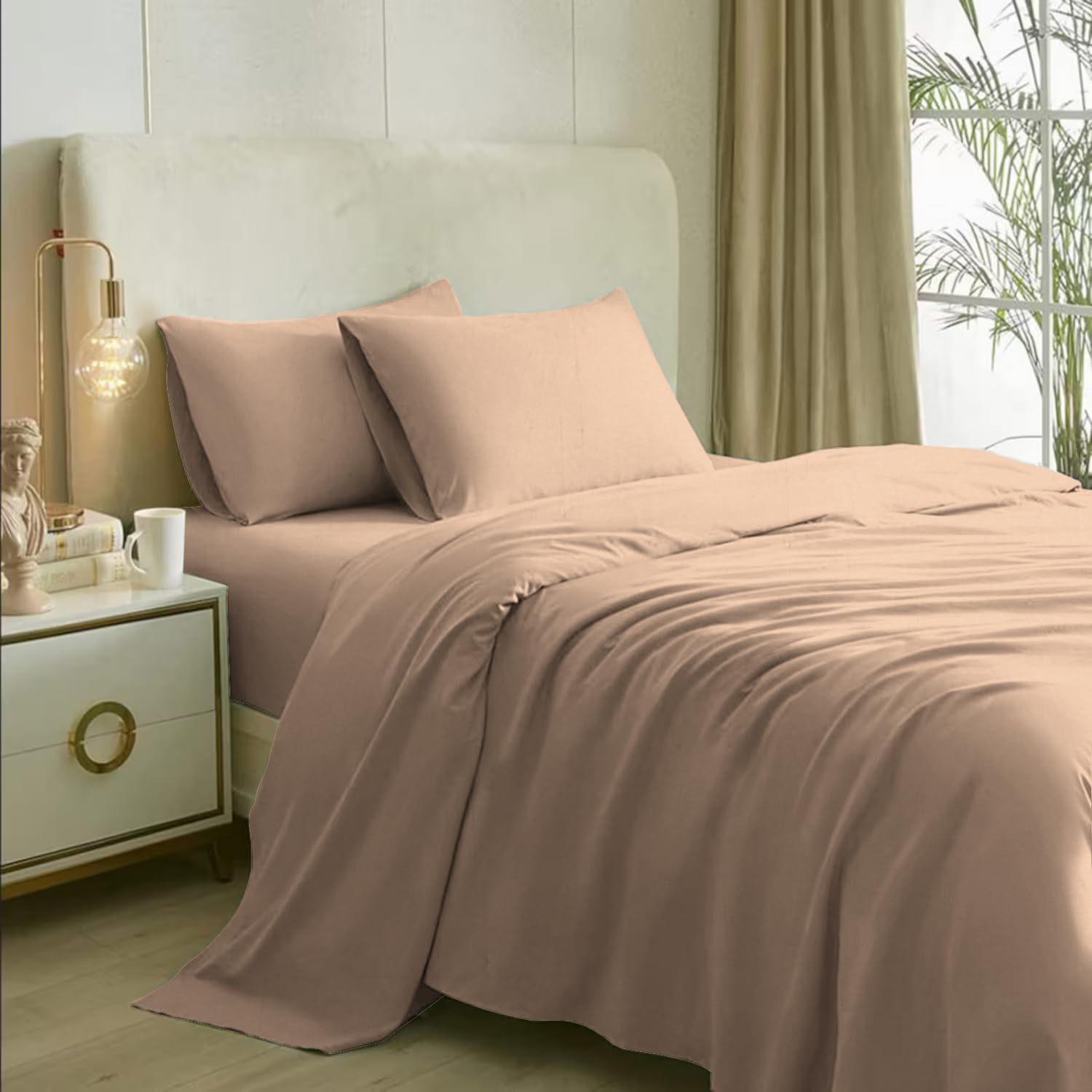 Naksh Luxe Set Bedsheet King Size Bed Cotton 300 TC Plain, Apricot | 1 King Size Bedsheet Cotton (108 x 108 Inch) and 2 Pillow Covers