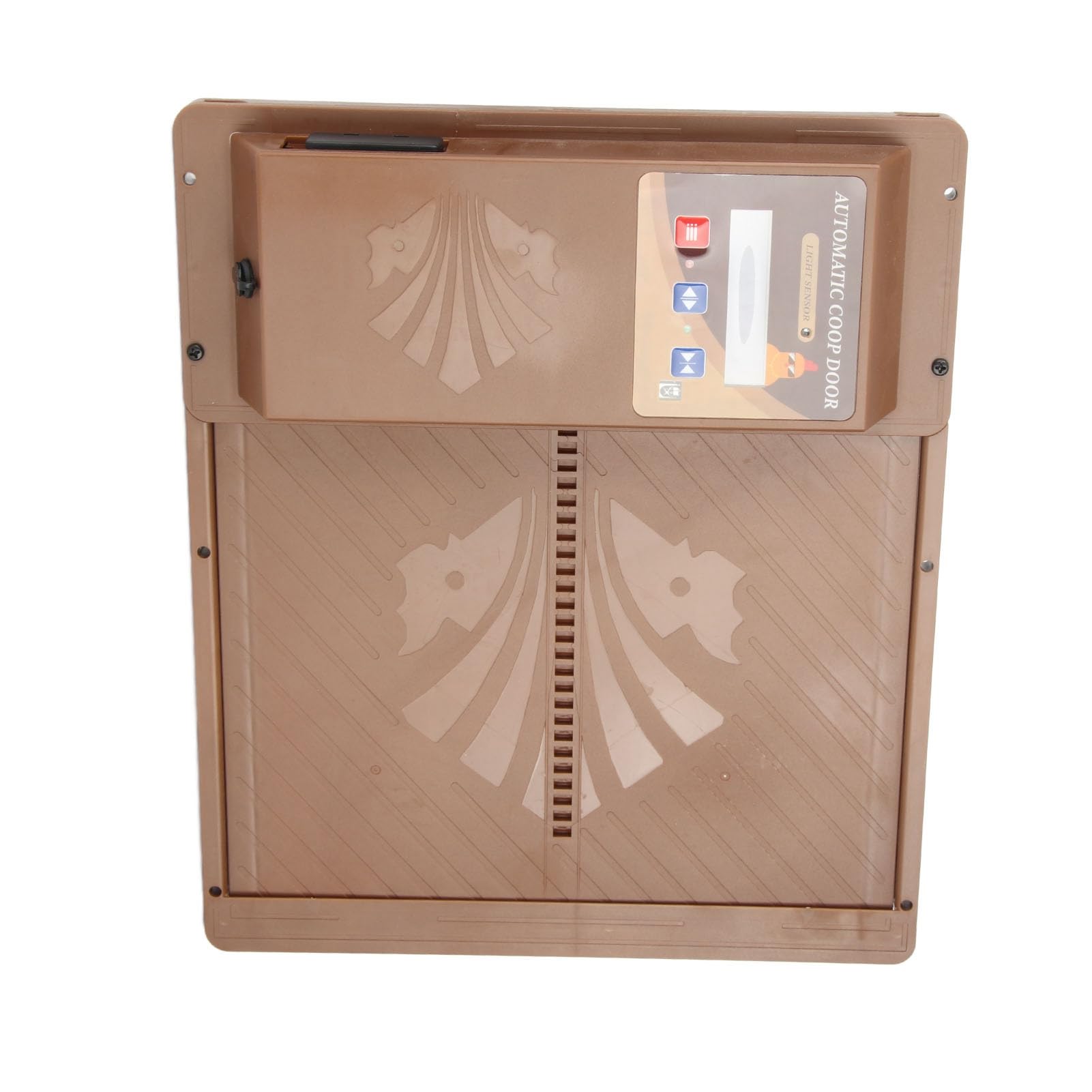 Porte de Poulailler Automatique Solaire, Ouverture Horizontale, avec Télécommande et Capteur de Lumière, USB, Marron