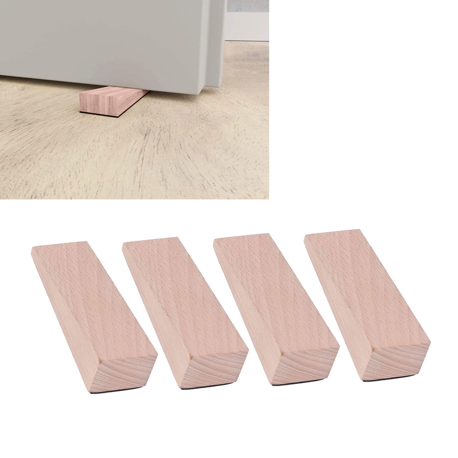 Fermaporta In Legno Di Faggio - Set Di 2 Zeppe Con Base Antiscivolo, Per Porte E Mobili, Design Naturale