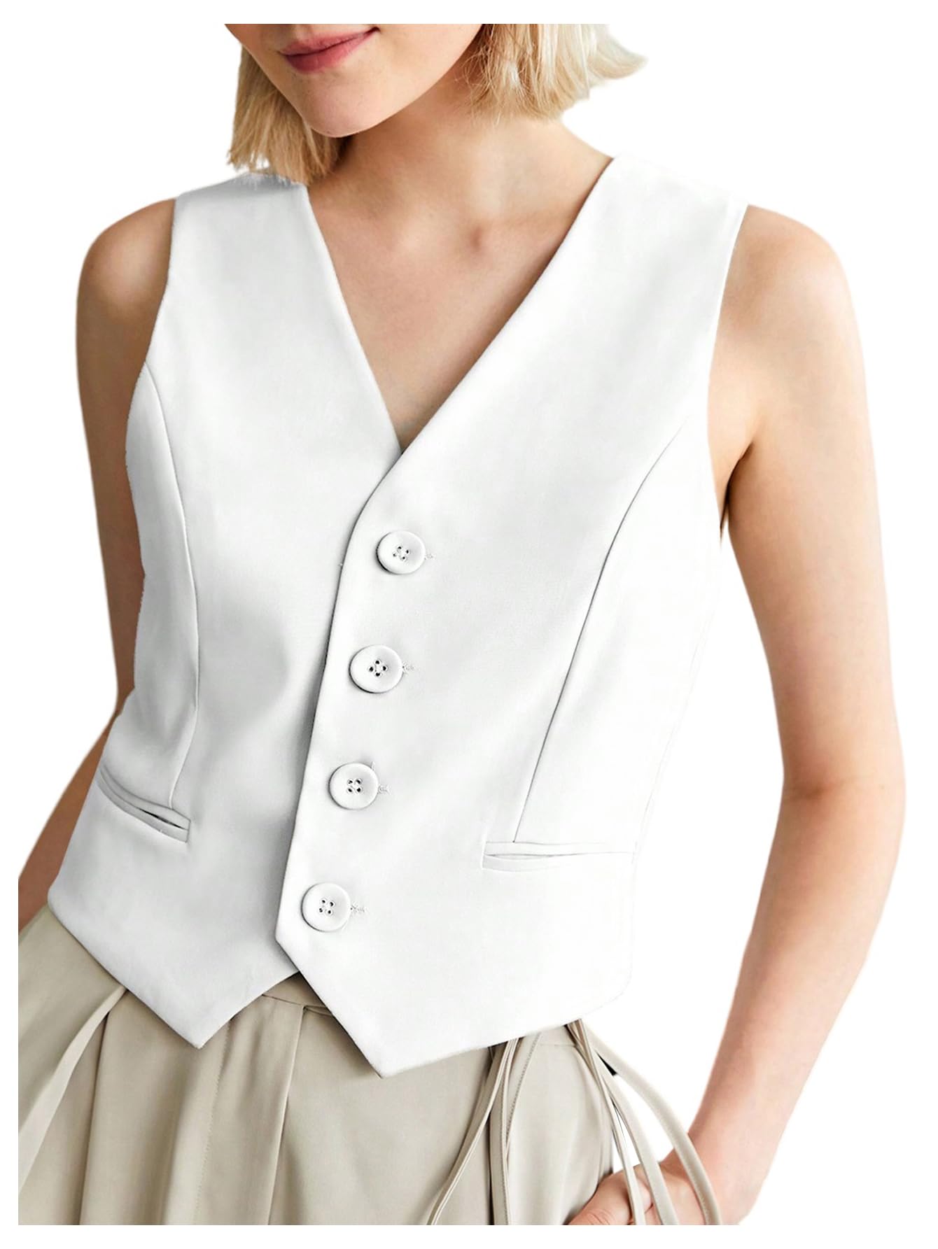Floerns Womens Sleeveless Suit Vest Button V Neck Business Casual Blazer Waistcoat