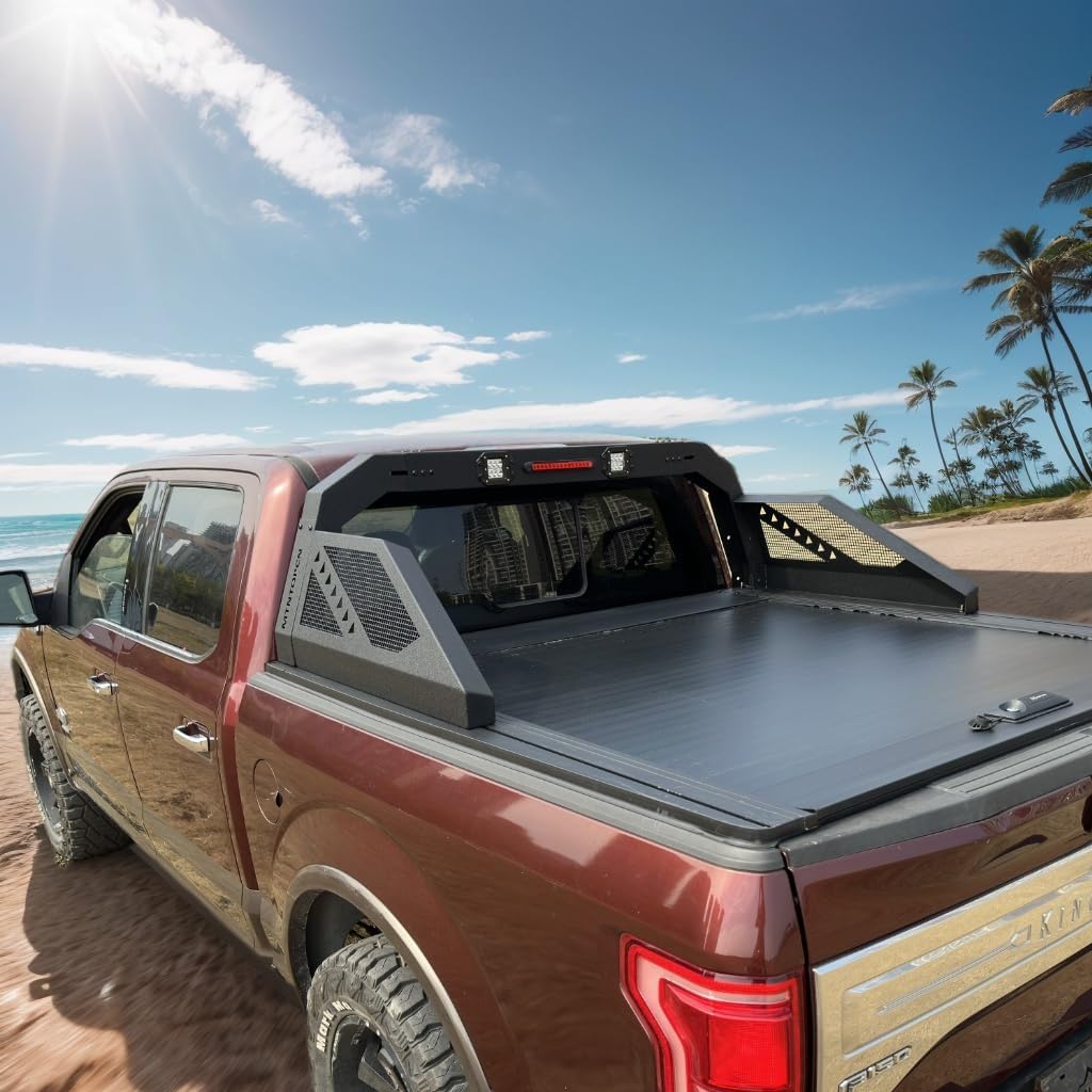 Military Design Pickup Roll Bar Compatible with Ford F150 Raptor Jeep Gladiator Chevy RAM Toyota Trucks | Heavy-Duty Overland & Offroad 4x4 | Adjustable Width (Steel 909211B)