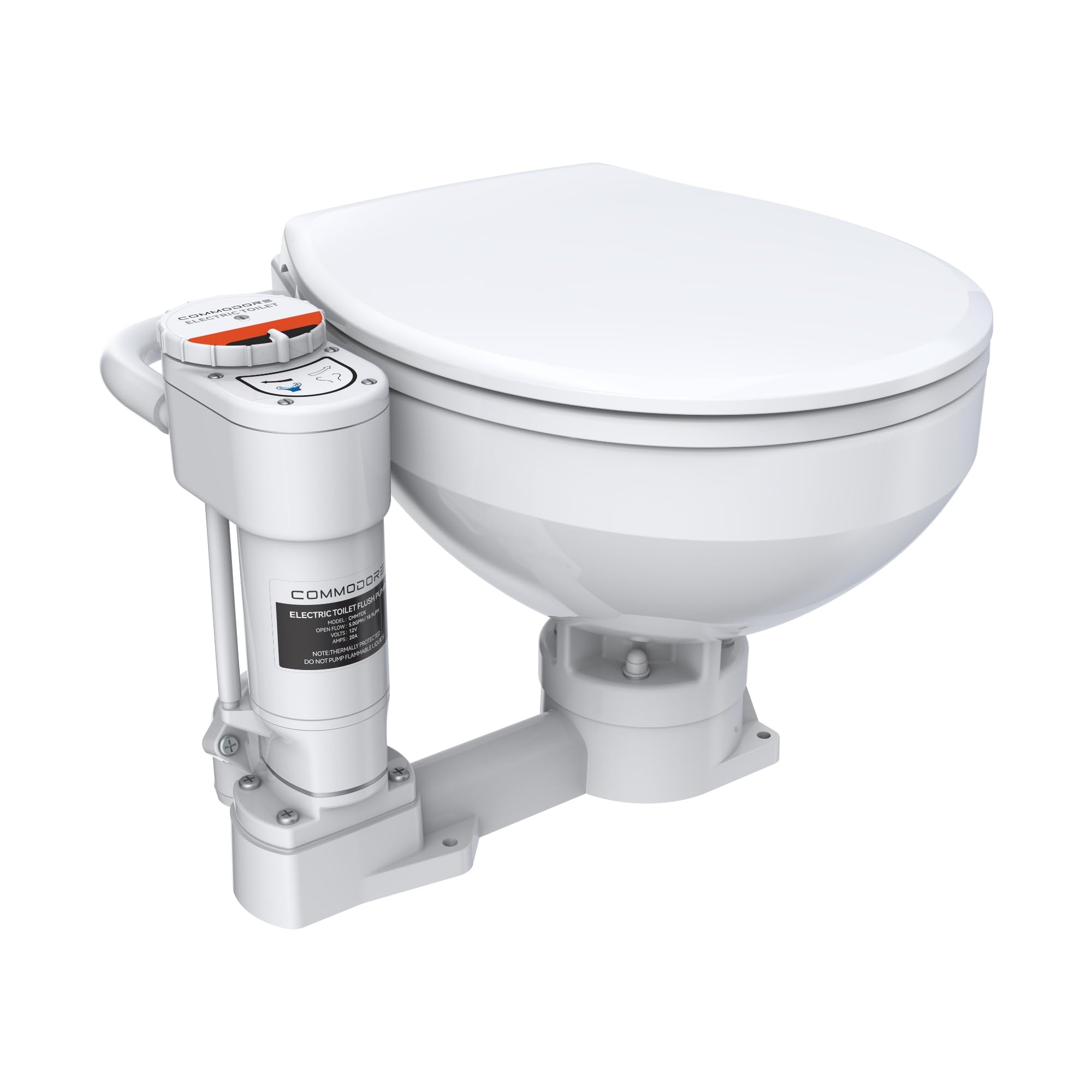 COMMODORE CM2RMT Electric Marine Toilet – Regular Size | Twist Flush, Soft-Close Seat, Built-In Macerator, Corrosion-Resistant Ceramic Bowl, 12V