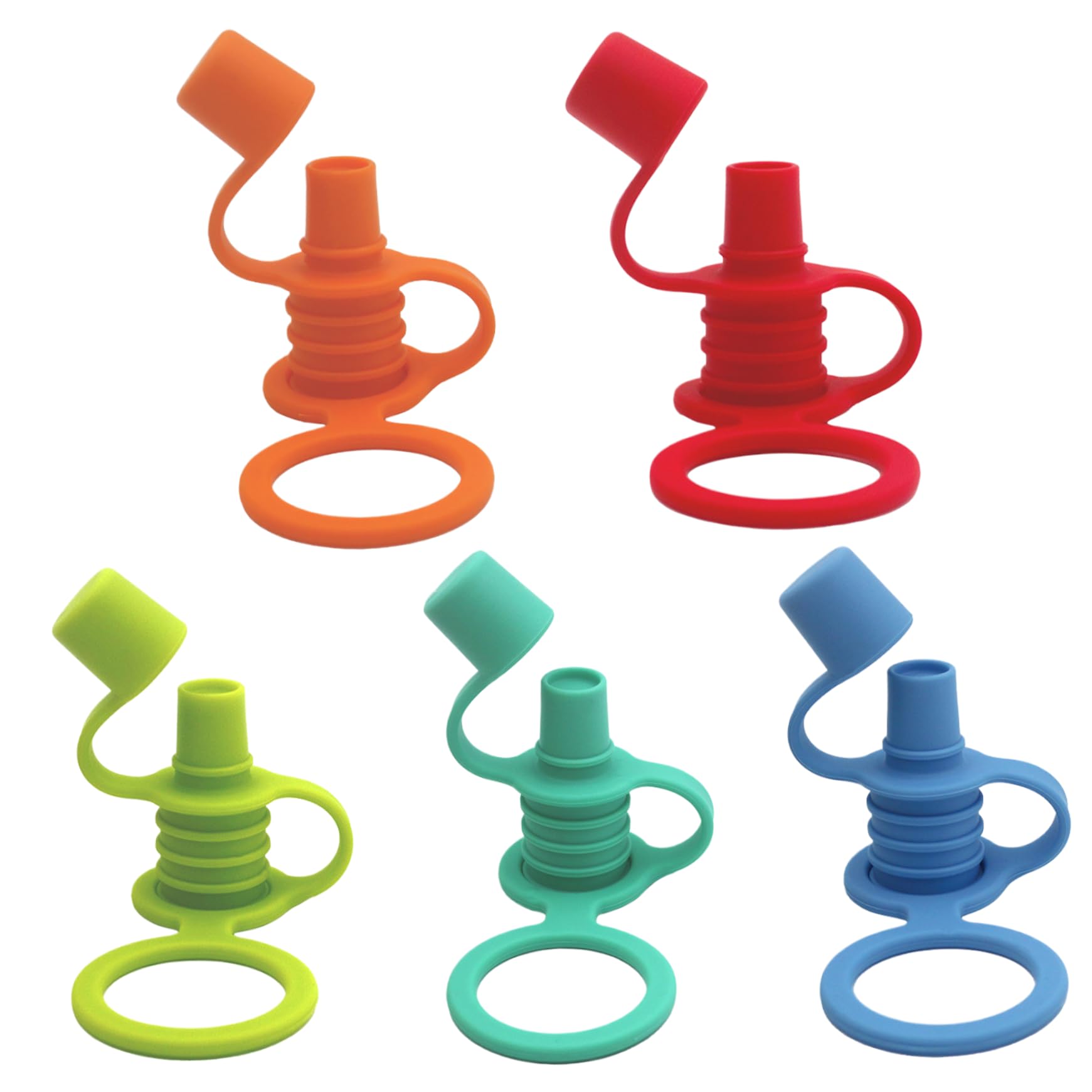 Perodlly No Spill Silicone Bottle Top Spout, 5PCS BPA Free Silicone Bottle Toppers with Hook, Replacement Water Cap for Toddlers, Baby and Adults.