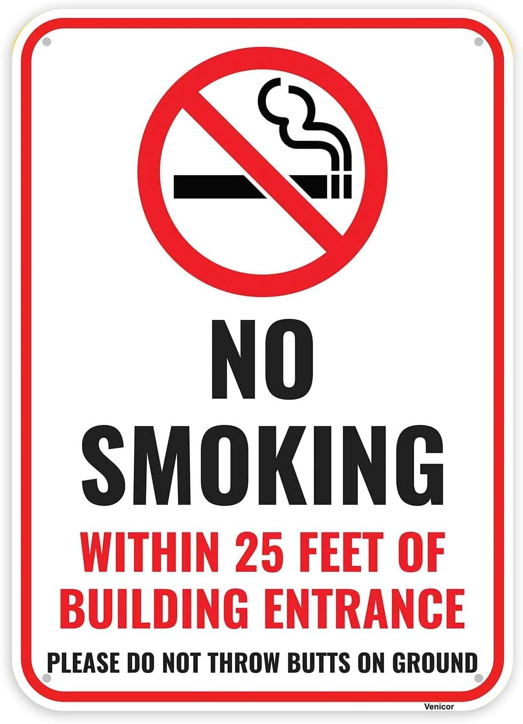 25 Feet Range No Smoking Sign, Commercial Outdoor Smoke Free Area Notice 12x8 Inch
