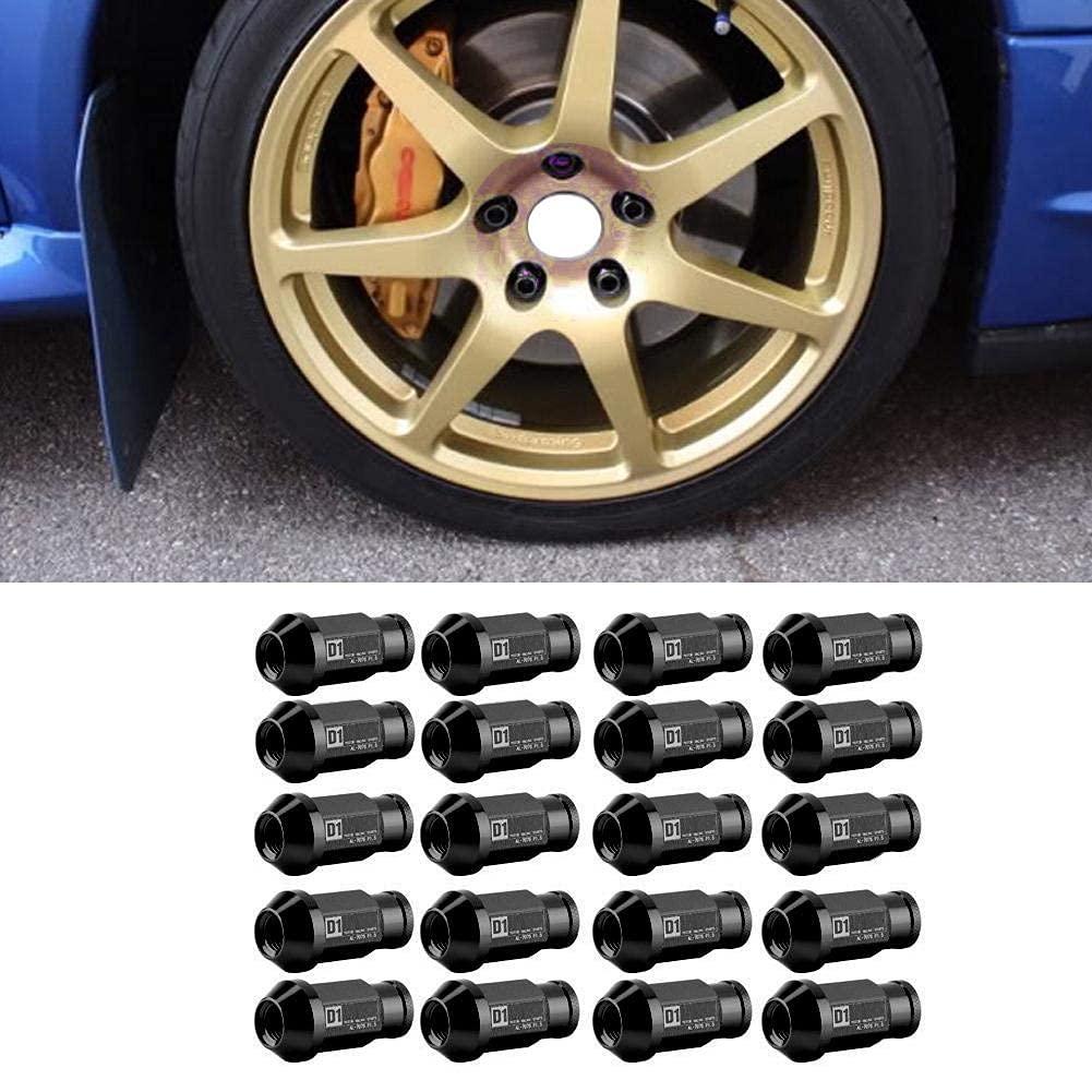 KIMISS Tue de aluminio para rueda de carreras M12x1.5, para automóvil, negra, ligera y resistente, tornillo para llanta, tue para neumático