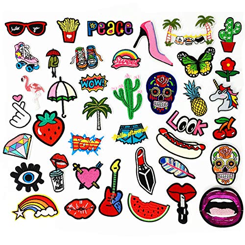 YLY Iron On Patches,Fashion Embroidered Flowers Patches Applique Kit Assorted Size Decoration Sew On Patches for Clothing,Jackets, Backpacks,Jeans (FashionStyle-40Pcs)