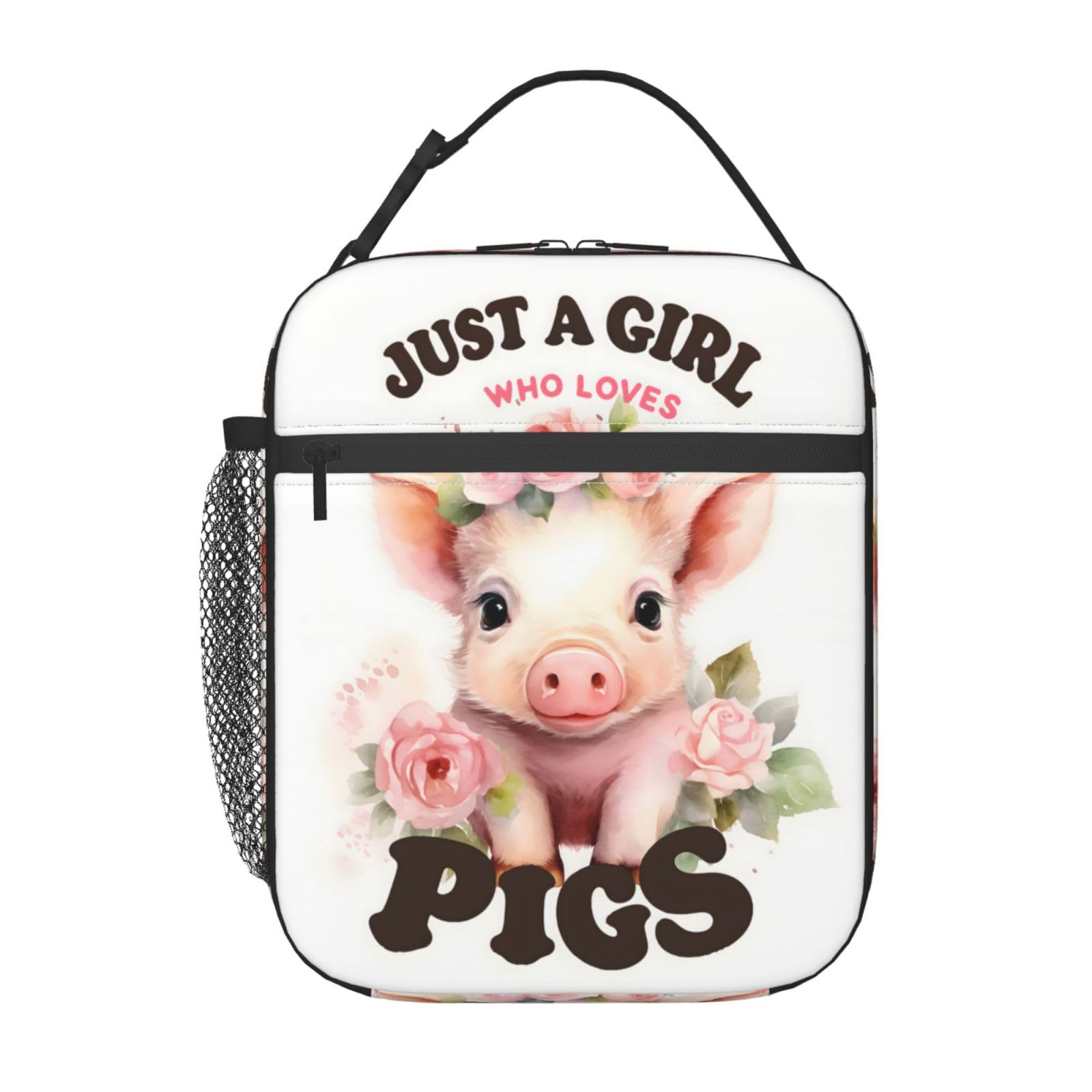 ainori Reusable Just a Girl Who Loves Pigs Lunch Box for Kids, Insulated Cute Pig Bag,Polyester Cooler Animal Lovers Handbags Case for School Picnic Work Travel Beach or Hiking, Gifts