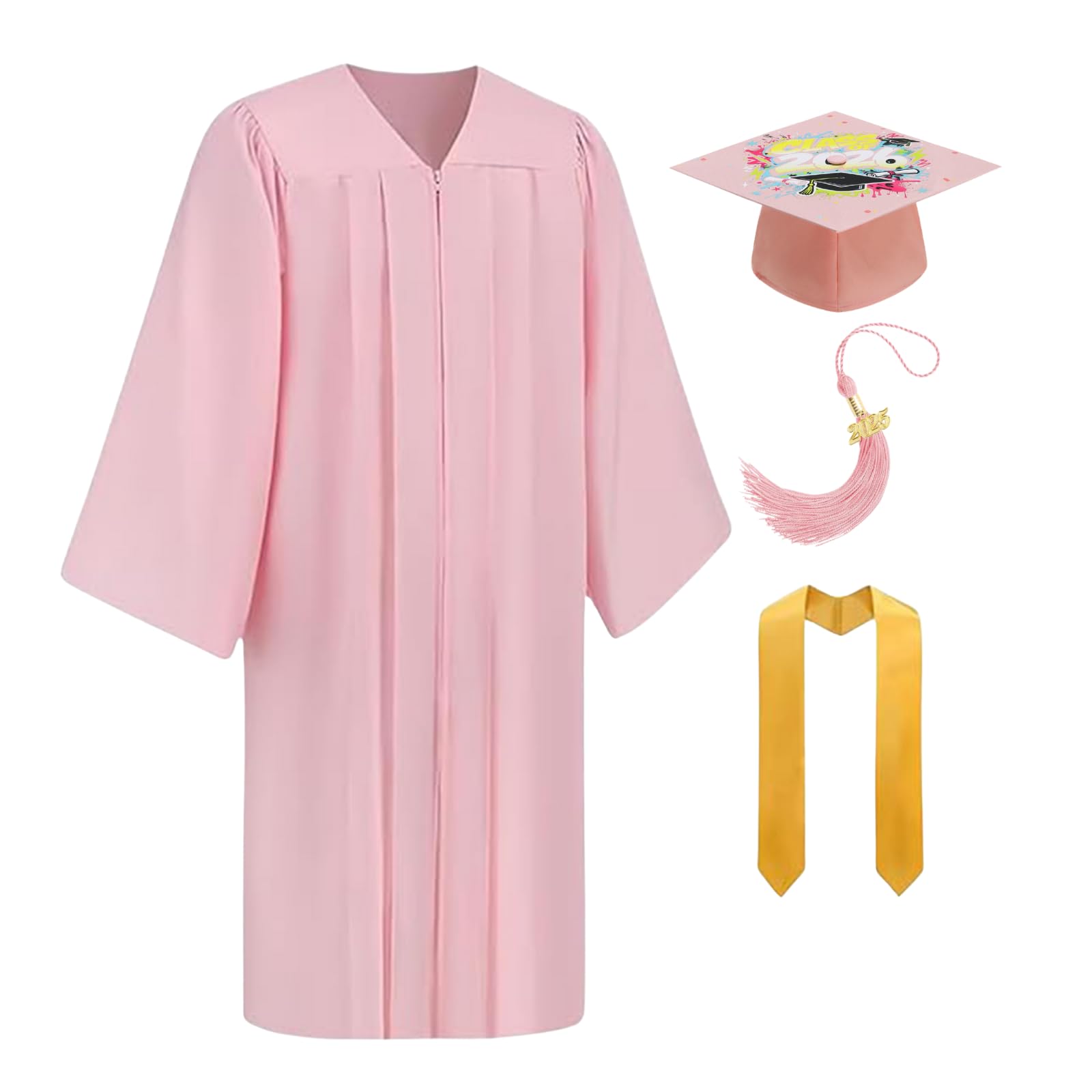 Matte Graduation Cap Gown 2026 Set with Tassel for College High School Graduates 5 PCS with Graduation Sash
