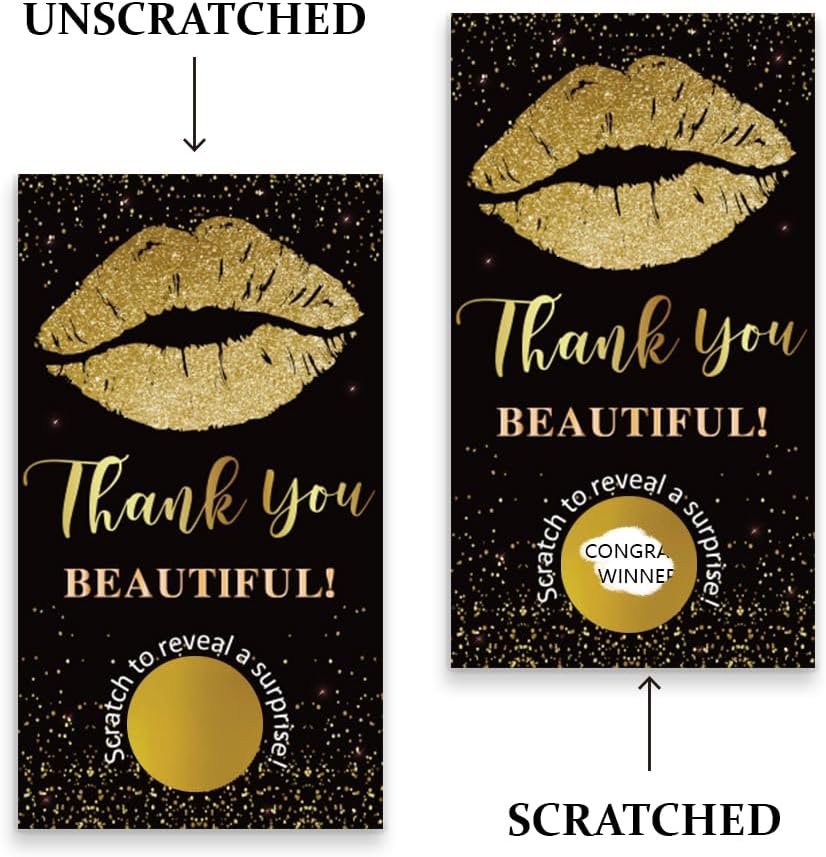 PLIGREAT 120 Pcs Black Gold Lip Scratch Off Cards 2 Styles DIY Blank Gift Certificates Scratchs Off Tickets DIY Coupon Card for Small Business Wedding Party Surprise Reveal Voucher Raffle Gift