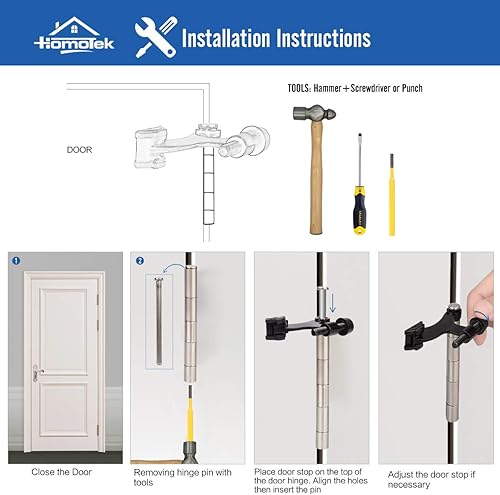 Miniatura 4 de HOMOTEK Paquete de 2 Topes de Puerta con Pasador de Bisagra de Latón Antiguo, Tope de Puerta Ajustable de Lujo Resistente de 2-1/2"x1-3/4