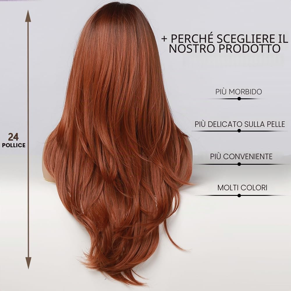 Esmee 24 pollici lungo dritto Auburn stratificato naturale parrucche capelli sintetici per le donne con radici scure per uso quotidiano del partito