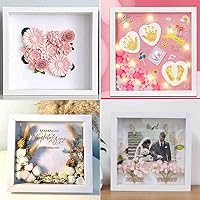 Vista 6 de Marco de caja de sombra de 8 x 8 pulgadas con calcomanías de letras, marco de fotos 3D, vitrina para recuerdos, artículos de bebé, recuerdos