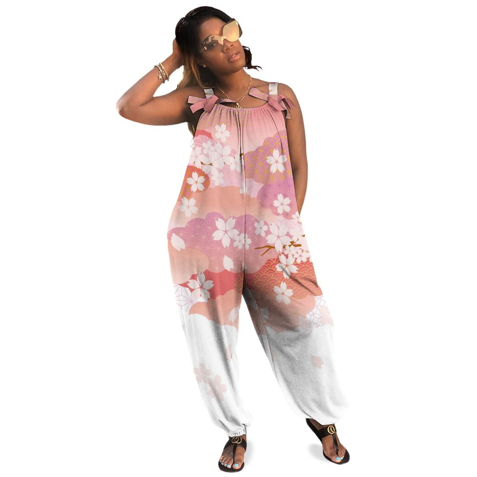 Amazon.co.jp: サロペットパンツ レディース ピンク 桜 花 サロペット 