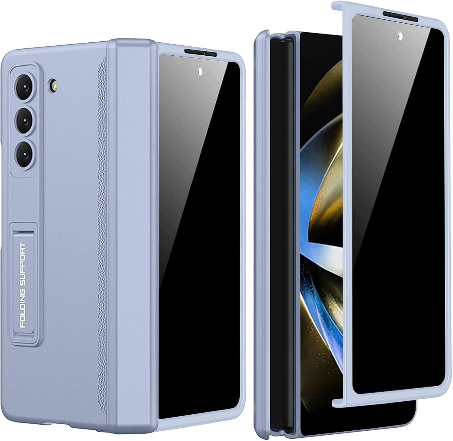 PUROOM for Samsung Galaxy Z Fold 5 Case with Privacy Screen Protector, New Magnetic Coverage Hinge Protective All-Inclusive & Built-in Adjustable Kickstand Shockproof Case (Blue)