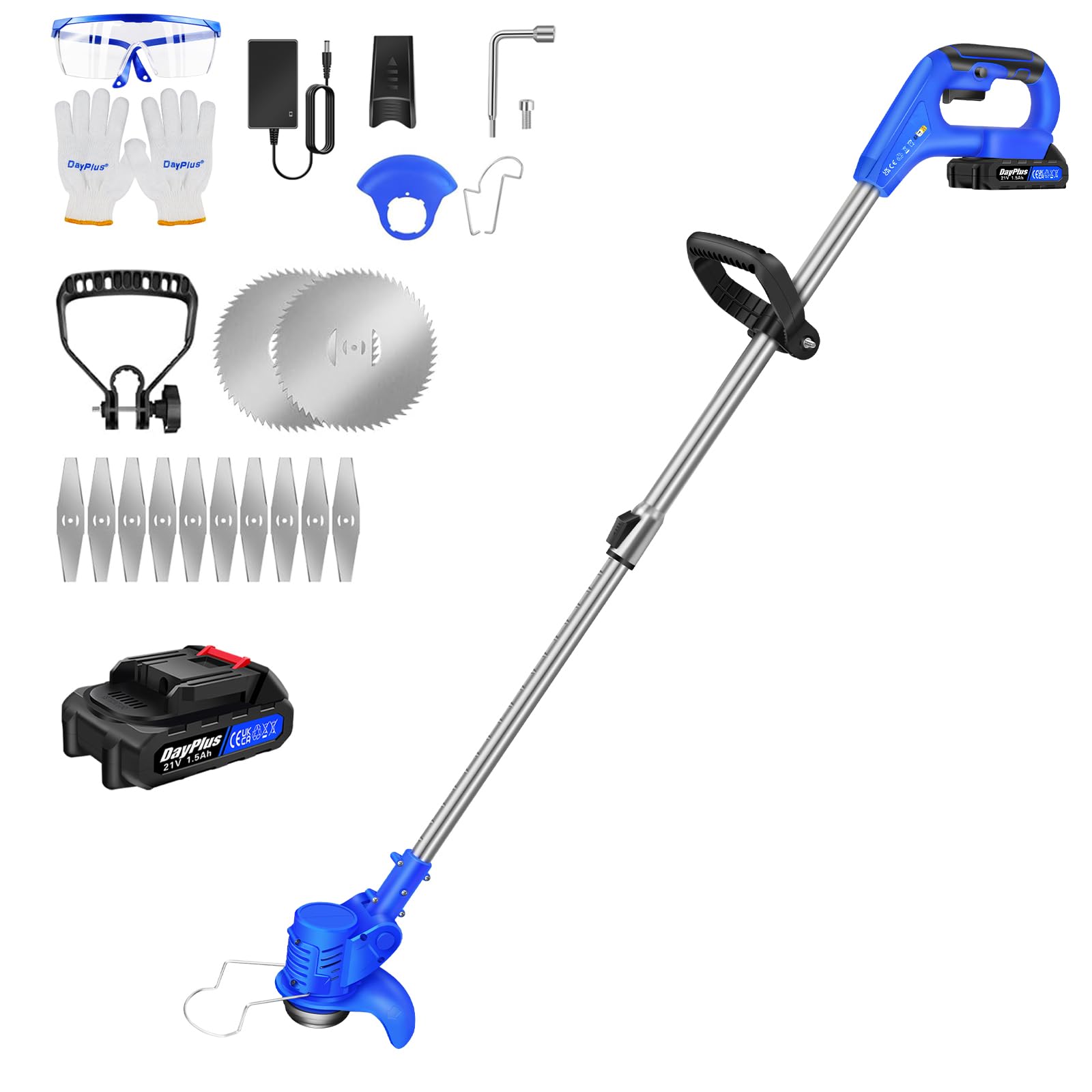 Strimmer, Cordless Strimmer, Electric Grass Trimmer with Battery and Fast Charger, Telescopic Heights/Lightweight/Retractable/90ยฐ Head Adjustmen, Brush Cutter Grass Cutter Machine for Clearing Weeds