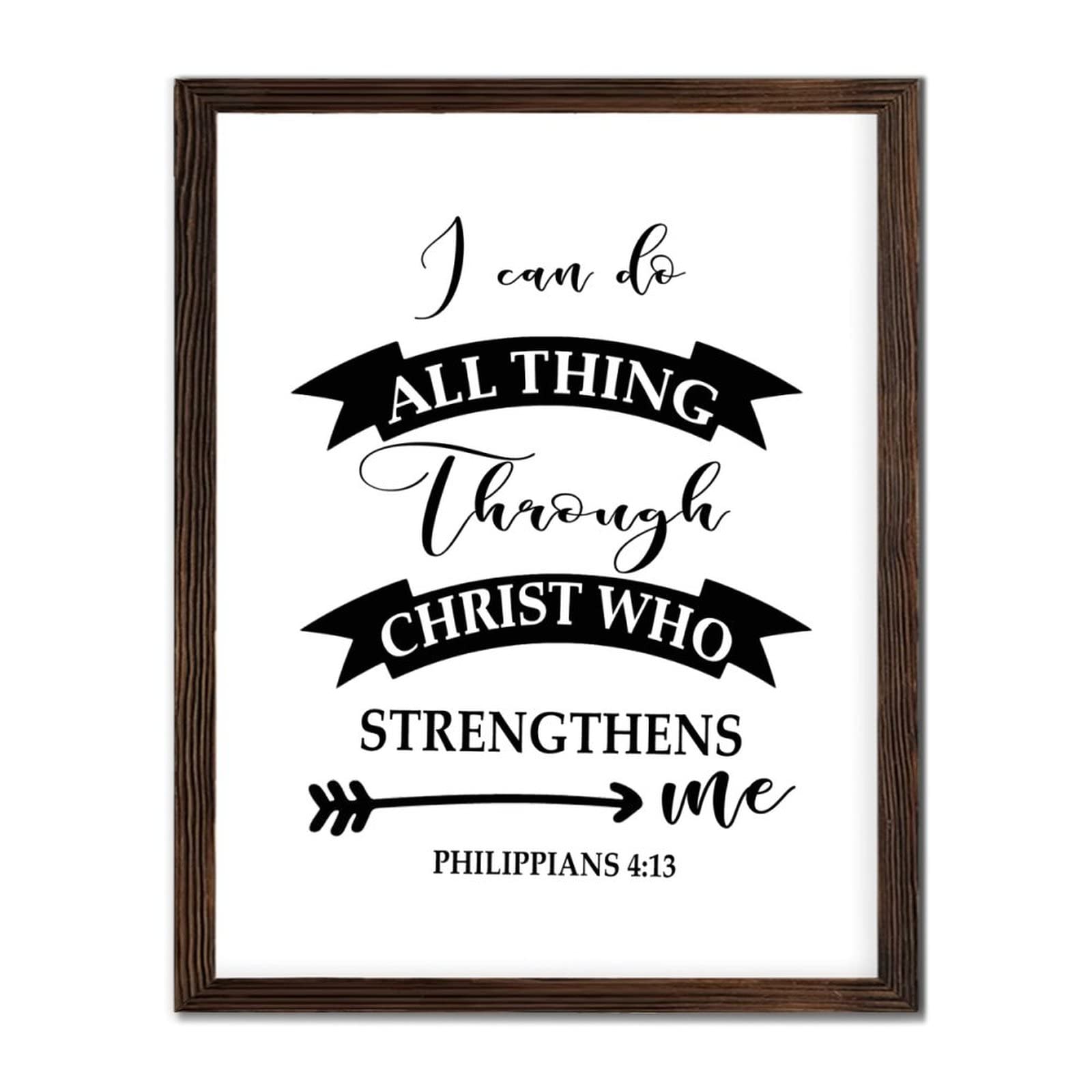Letrero enmarcado de madera con frases inspiradoras para pared, decoración de pared con texto en inglés ''I Can Do All Thing Through Christ'', letrero de madera rústica para colgar en la pared,