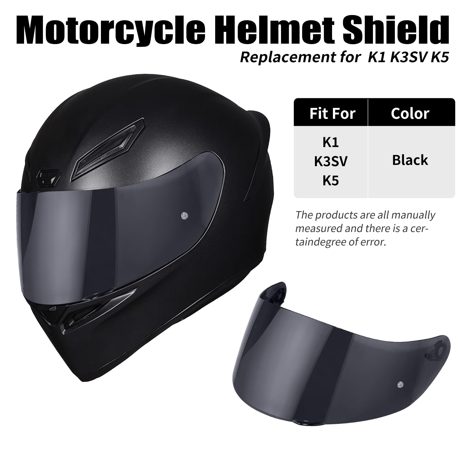Helmvisier für Agv K1 K3SV K5 Visier, Motorradhelm Visier,Motorrad Windschutz Helm Objektiv Visier Vollgesichts,Helmvisiere Zubehör Ersatz (Schwarz)