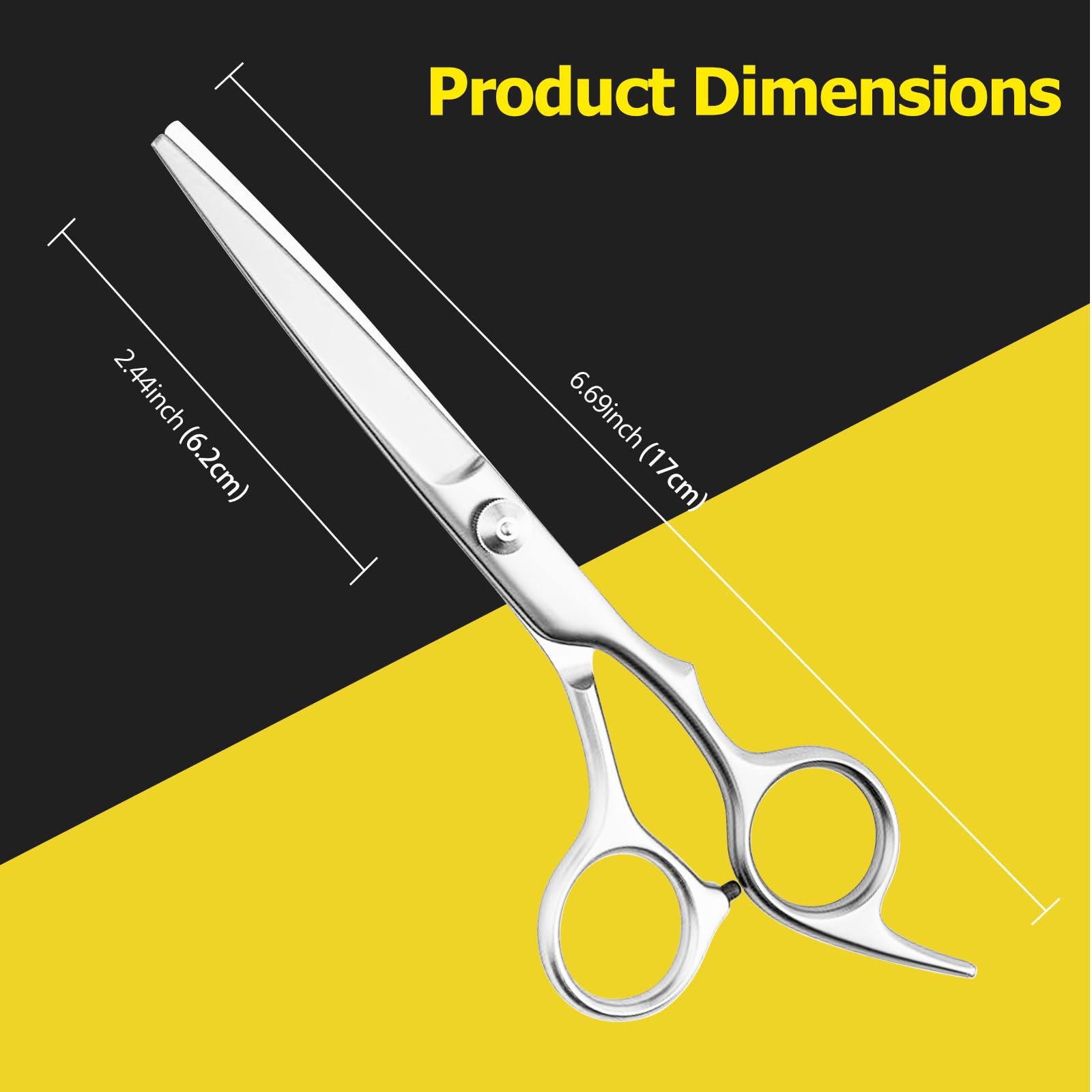 Tijeras profesionales de corte de pelo recto de 6 pulgadas, tijeras afiladas de acero inoxidable para uso en salón y hogar, agarre cómodo para hombres y mujeres, color plateado 7
