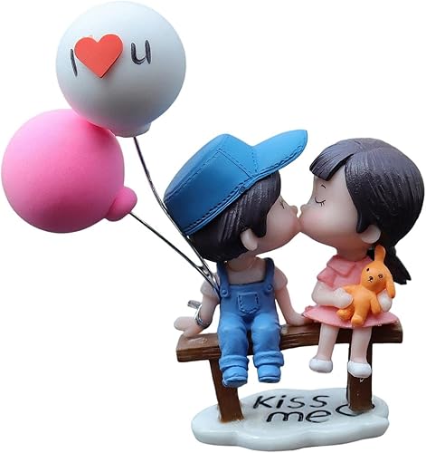 Decoración de automóvil, estatua de figura, pareja de besos, parejas de dibujos animados, figuras de acción, para regalo para mujeres y niñas, azul