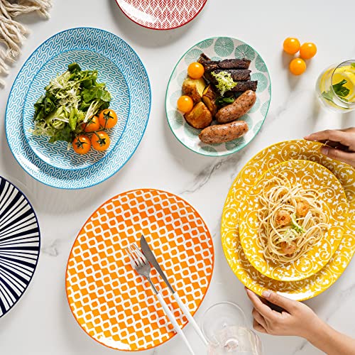 Selamica Porcelain Shallow Oval Dinner Plates, 11 Inches Large Curve Plates For Dessert, Pasta, Salad, Microwave, Dishwasher, Oven Safe, Set Of 6, Assorted Colors #TOP2