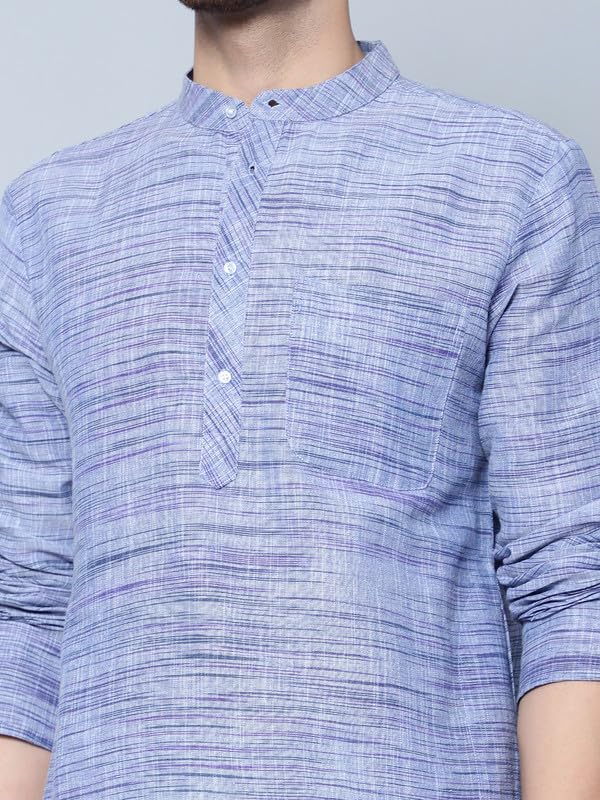 Image of LATEST CHIKAN Men's Cotton Regular Textured Long Kurta Full Sleeves - Casual Ethnic Wear