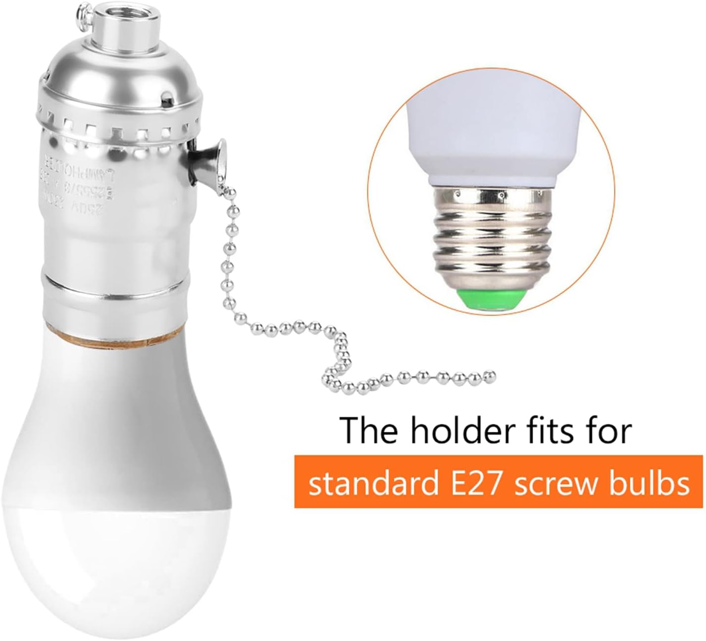E27 Aluminum Vintage Light Socket, Antique Pull Chain Desk Table Lamp Lighting Holder Replacement Lighting Edison Bulbs Screw Base(Silver)
