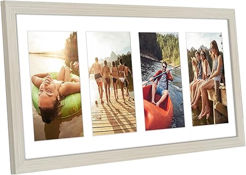 Miniatura 3 de Americanflat Marco de fotos de collage de 8 x 20 pulgadas en madera clara, muestra cuatro aberturas de marco de 4 x 6 pulgadas, marco de fotos