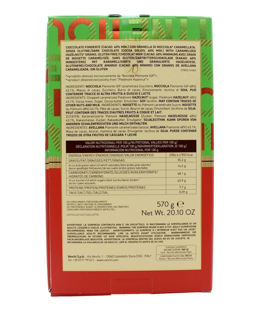 Venchi - Colección de Pascua - Huevo de Chocolate Nougatine, 570 g - Con Sorpresa - Idea de Regalo - Sin Gluten - Vegano
