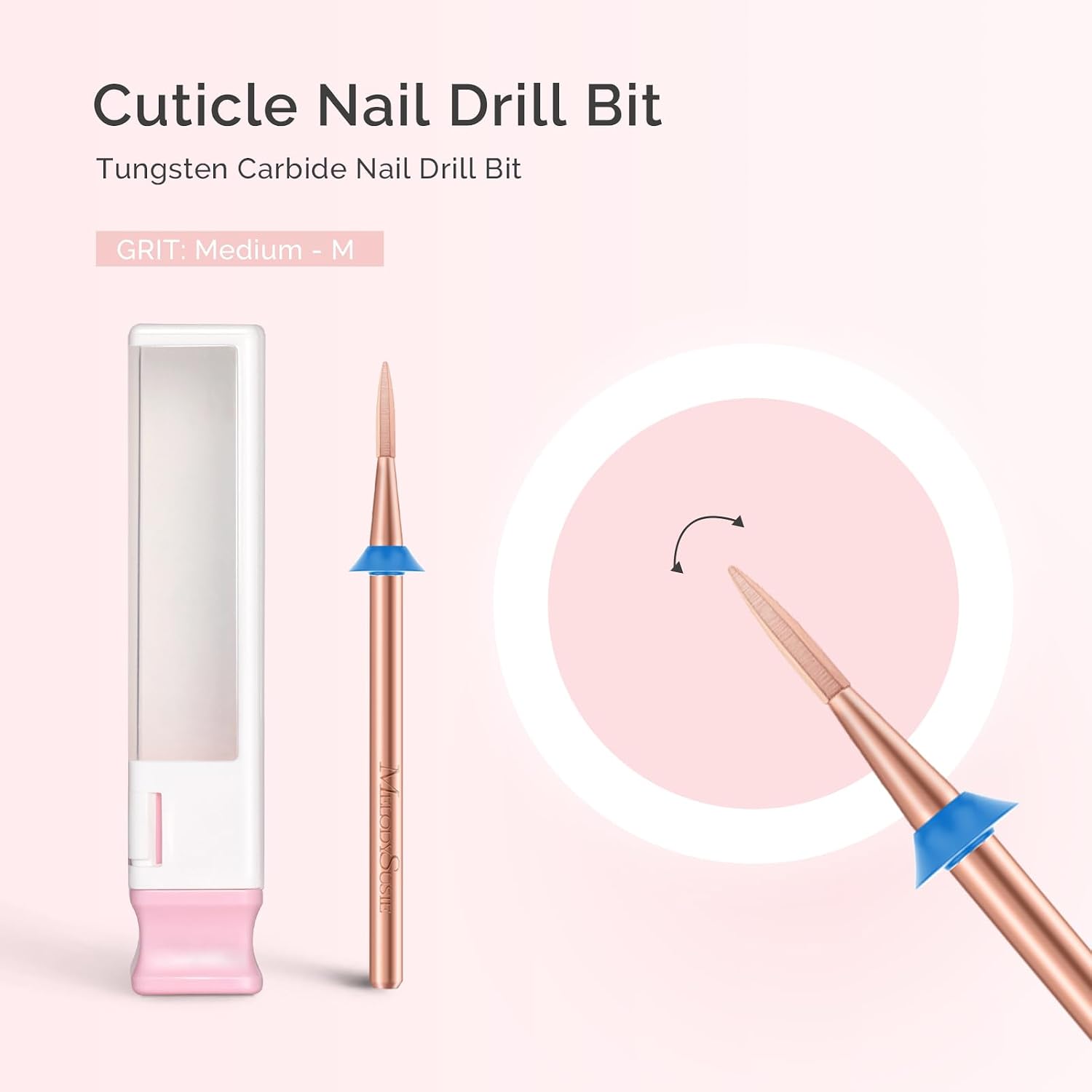 MelodySusie Flame Hexagon Nail Drill Bit, Professional Safety Carbide Under Nail Cleaner for Cuticle Dead Skin Nail Prepare, Two Way Rotate, Manicure Nail Salon Supply, M, Rose Gold image 2