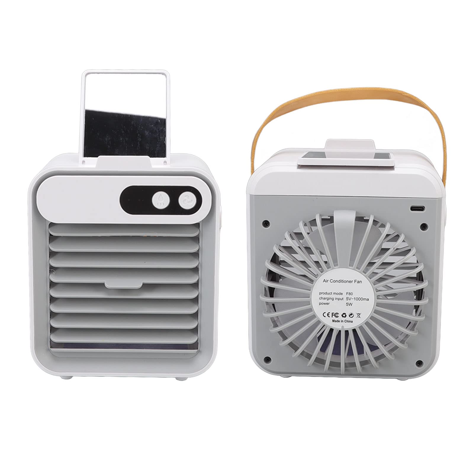 Irfora Mini Condizionatore D'aria Portatile con Forte, Dispositivo di Raffreddamento da Tavolo con Specchio e Supporto per Telefono per Uso in Ufficio (Bianca)