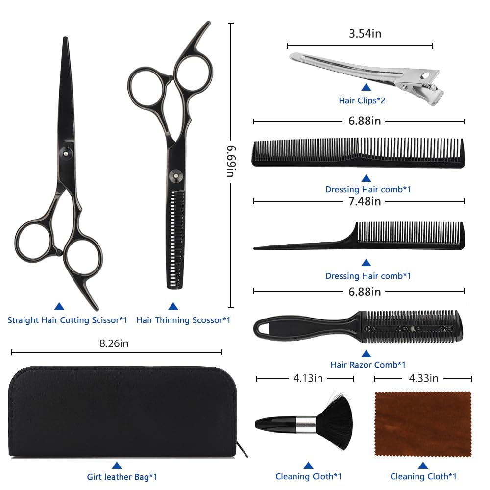 Set di forbici capelli, Set di Forbici parrucchiere professionali 6,7", forbici per sfoltire i capelli, con mantello da parrucchiere, adatto per famiglie, saloni, donne, uomini e bambini