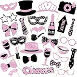30 Pieces Black Rose Golden Photo Booth Props for Birthday Wedding New Year Party,Mix of Hats, Mask, Lipstick, Tie, Crowns and More Funny Selfie Props