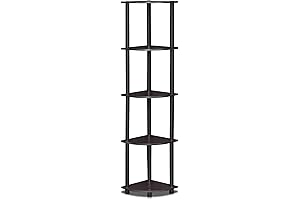 Furinno Turn-N-Tube 5 Tier Renter-Friendly Corner Display Rack, Dark Walnut
