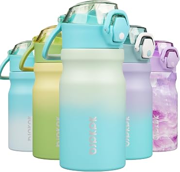 BJPKPK 14 oz Insulated Water Bottle, Straw, Handle, Stainless Steel Flask | Leak Proof Locking Lid, Double Wall Vacuum, Keeps Hot/Cold, BPA Free, Dishwasher Safe, Travel & Sports, Mint