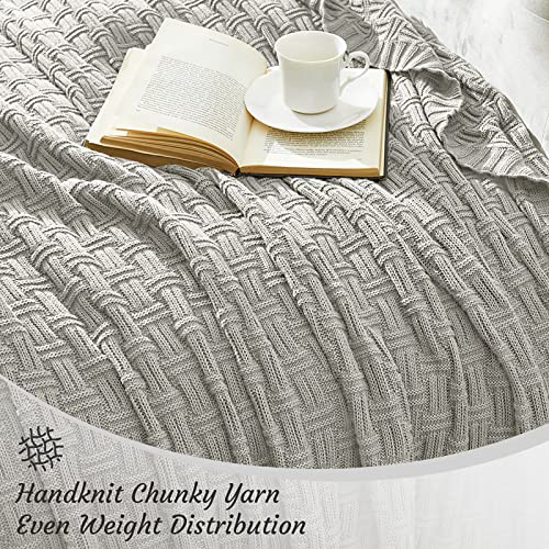 Image of TREELY 100% Cotton Knitted Throw Blanket 50 x 60 Inches, Light Grey