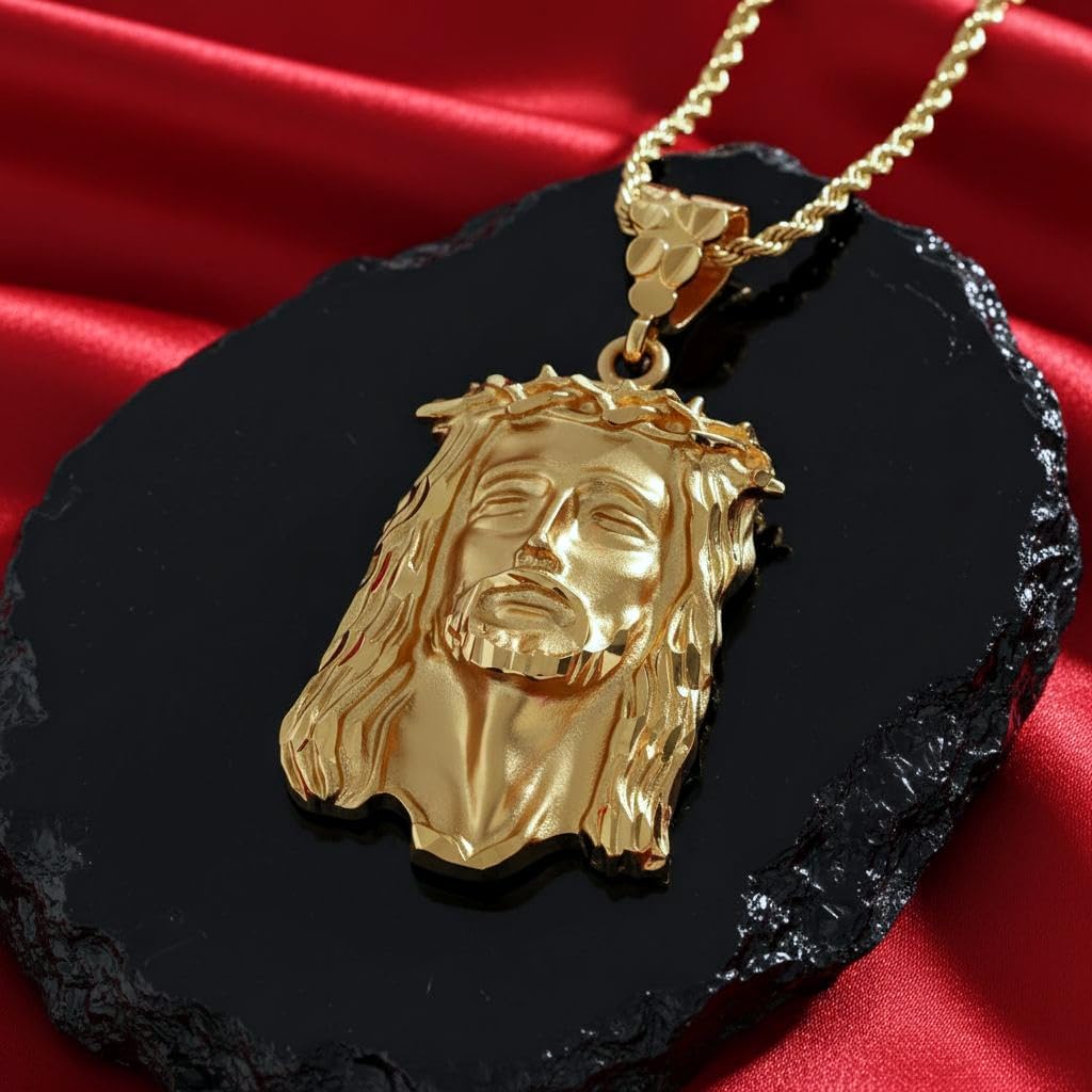 LIFETIME JEWELRY Face of Christ Pendant Necklace for Women & Men 24k Real Gold Plated