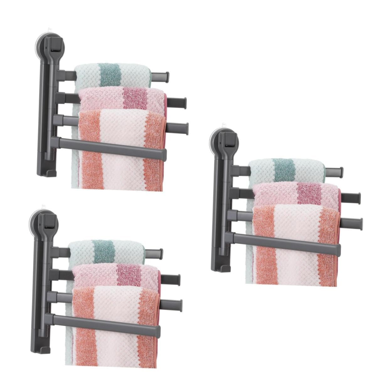 Support mural sans perçage TOPBATHY avec 3 pièces de barres rotatives salle de bain