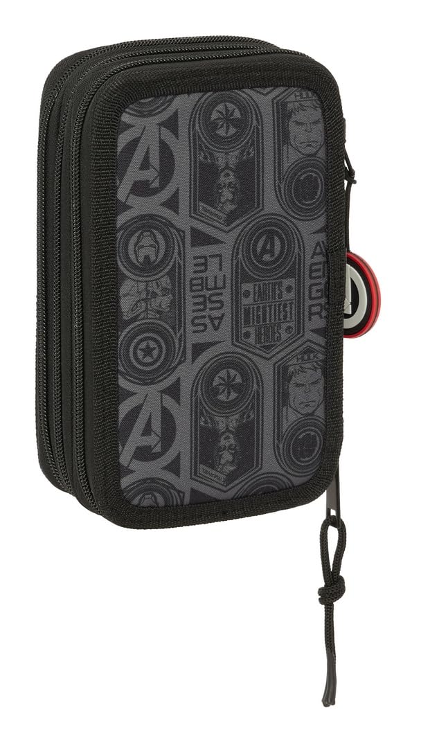 safta AVENGERS VENDETTA - Astuccio scuola con 37 utili inclusi, astuccio per bambini, ideale per bambini dai 5 ai 14 anni, comodo e versatile, qualità e resistenza, 12,5 x 5,5 x 19,5 cm, Nero, M,