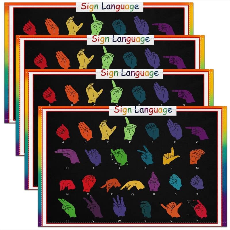 Manteles individuales educativos para niños, manteles individuales para niños pequeños, manteles individuales impresos en lenguaje de señas, tela