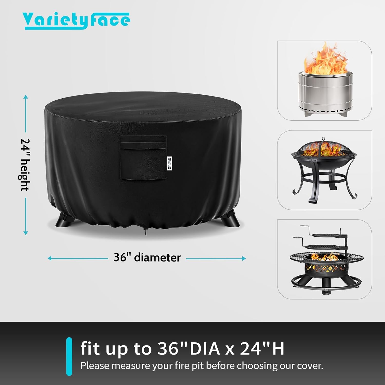 36" Round Fire Pit Cover – Heavy-Duty Waterproof Oxford, Buckle Straps, Air Vents & Drawstring – Windproof & UV-Resistant for Worry-Free Year-Round Protection on Patio Fire Pits & Tables