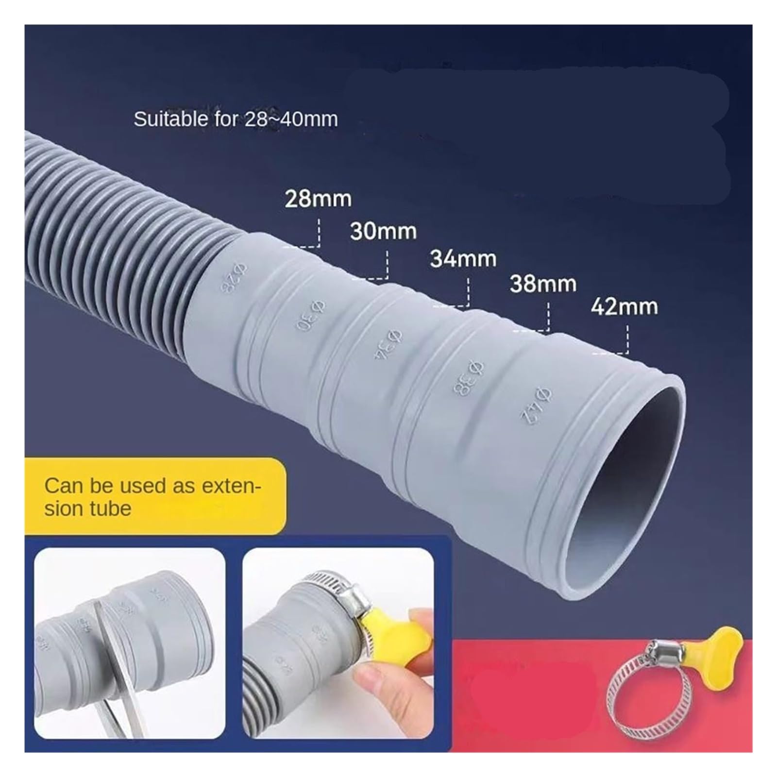 Tubo di scarico della lavatrice, Tubo di scarico universale for lavatrice - drenaggio flessibile grigio(0.8m)