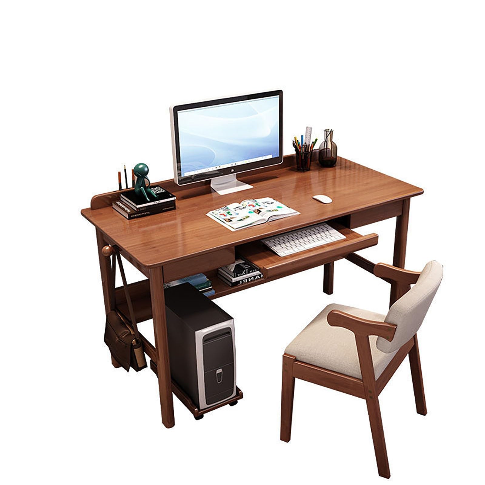 Bureau d'ordinateur en bois avec chaise et support clavier pour chambre