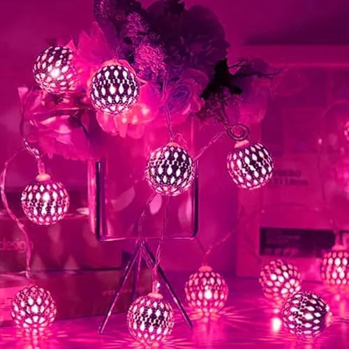 SHANJIA Cadena De Lámparas Esféricas LED,3.2m 20LED Guirnalda de luces LED tipo globo funciona con pilas, para interiores, dormitorios, fiestas, cumpleaños, decoración de árbol de (Rosa, Plateado)