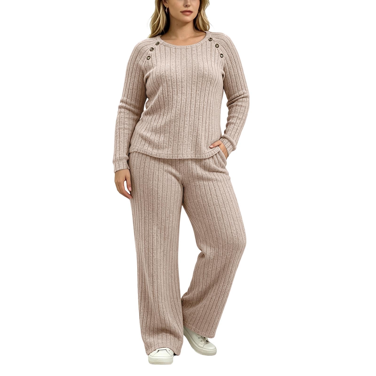 Genérico Conjunto de Punto Elegante con Pantalón y Suéter de Botones