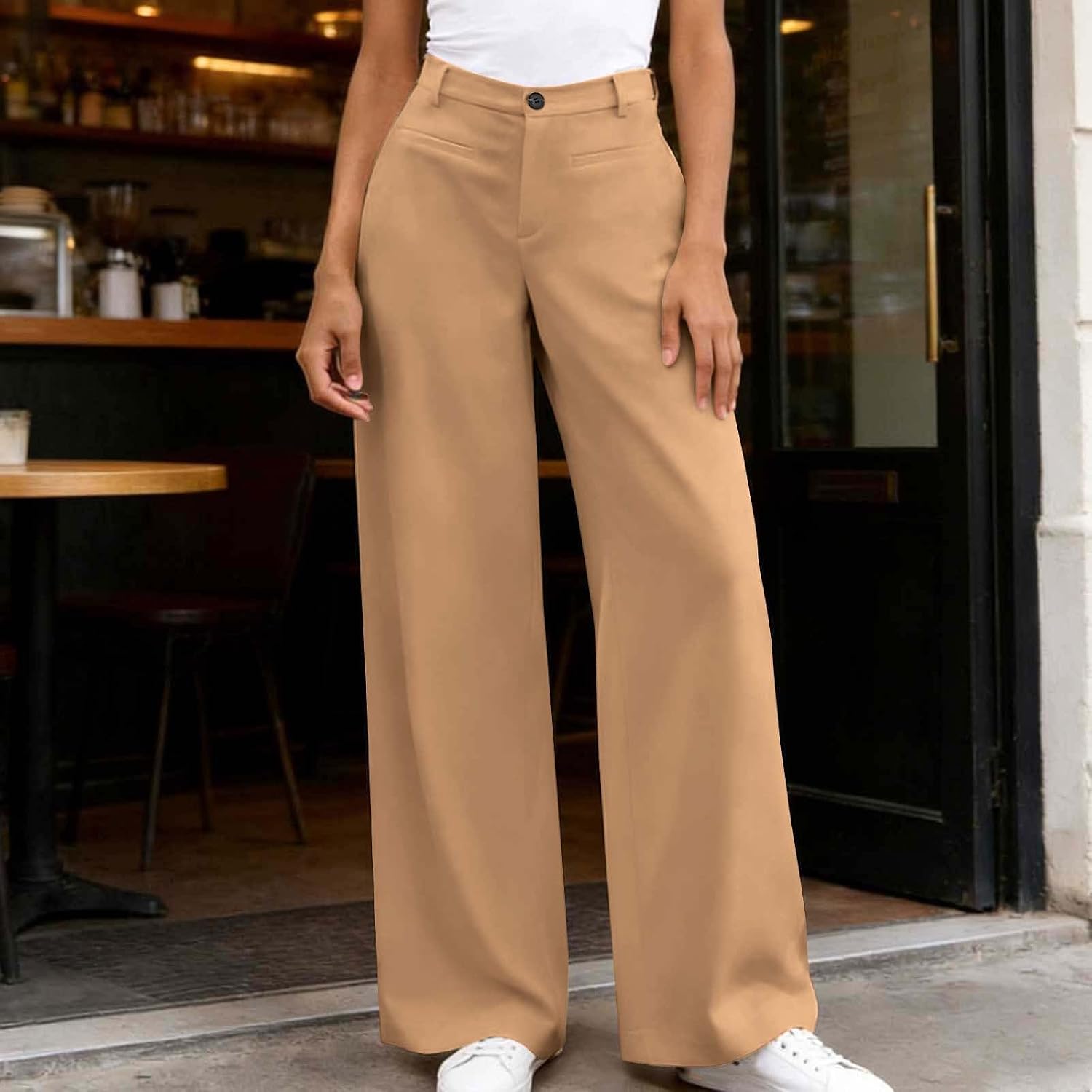 Womens Dress Pants Wide Leg Work Pants High Waisted Pull On Casual Trousers Loose Fit Casual Pant with Pockets