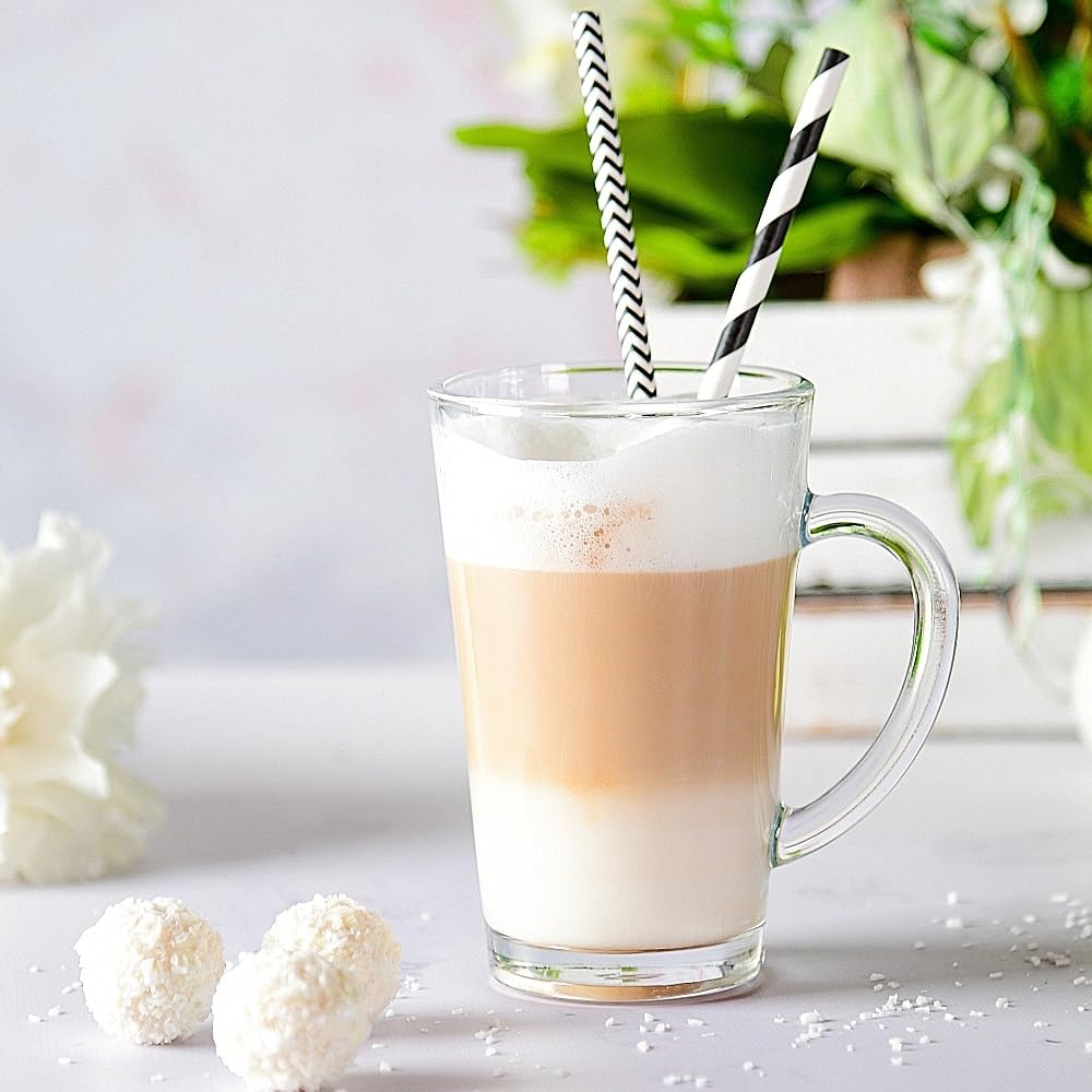 Glasmark KROSNO 1992 Zestaw 6 szklanek do kawy 300 ml z uchwytem i łyżeczką szklanki do herbaty Cappuccino Latte mrożona herbata termiczna szklanki przezroczyste szklanki