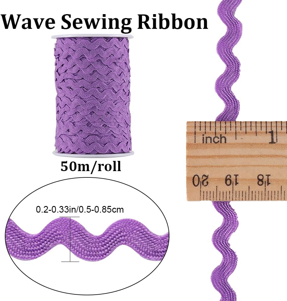 GORGECRAFT 54.6Yds/50m Wave Bending Fringe Trim 5mm Wide RIC Rac Trim Woven Braided Fabric Webbing Edge Lace Fringe Ribbon for DIY Sewing Crafts Dress Clothes Embellishment Gift Wrapping, Purple