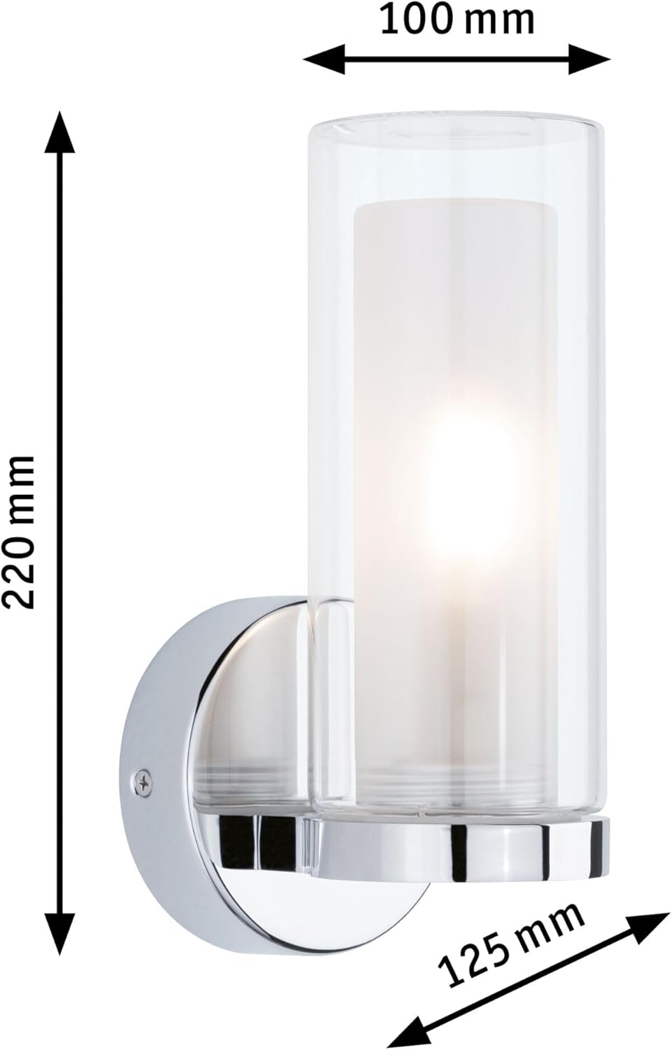 Dimensions of the Paulmann Luena Wall Lamp: 220mm height, 125mm depth, 100mm width